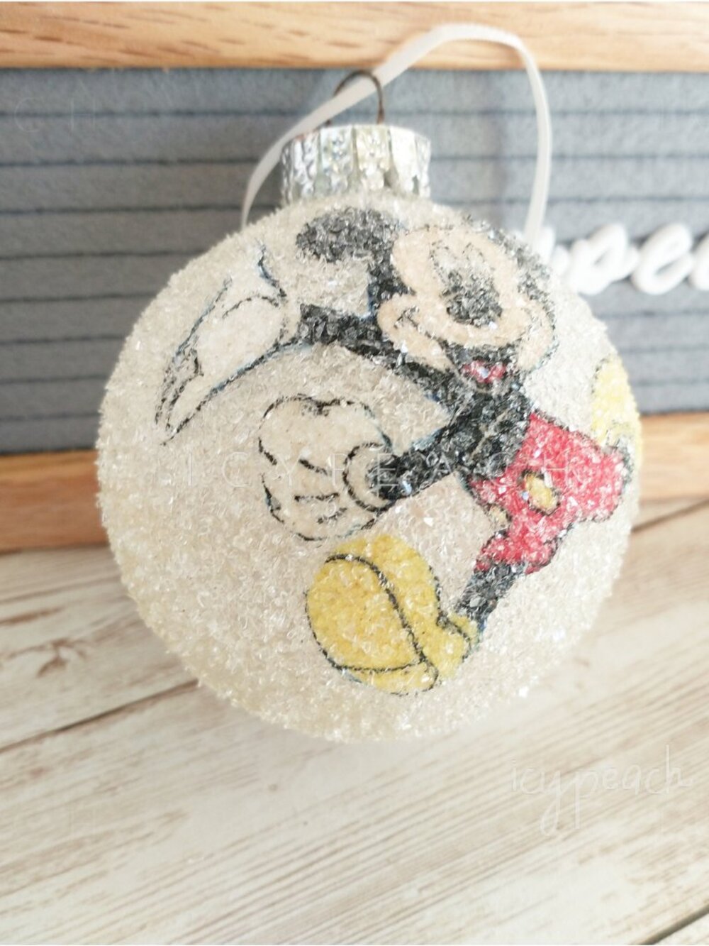 Mickey Mouse Tree Ornament Vintage Disney Frosted Glass Snowball Holiday Bulb - Picture 11 of 14